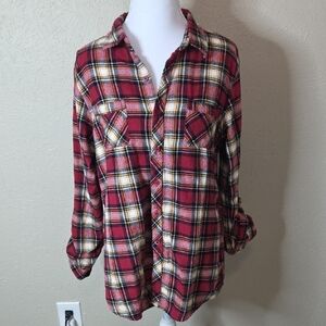 Passport Red and Black Plaid 100% Cotton Shirt, Sz XL, Gently Worn